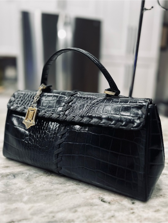 Yves Saint Laurent Handbags - Yves Saint Laurent Authentic Elegant Black Crocodile Embossed Top-Handle Bag